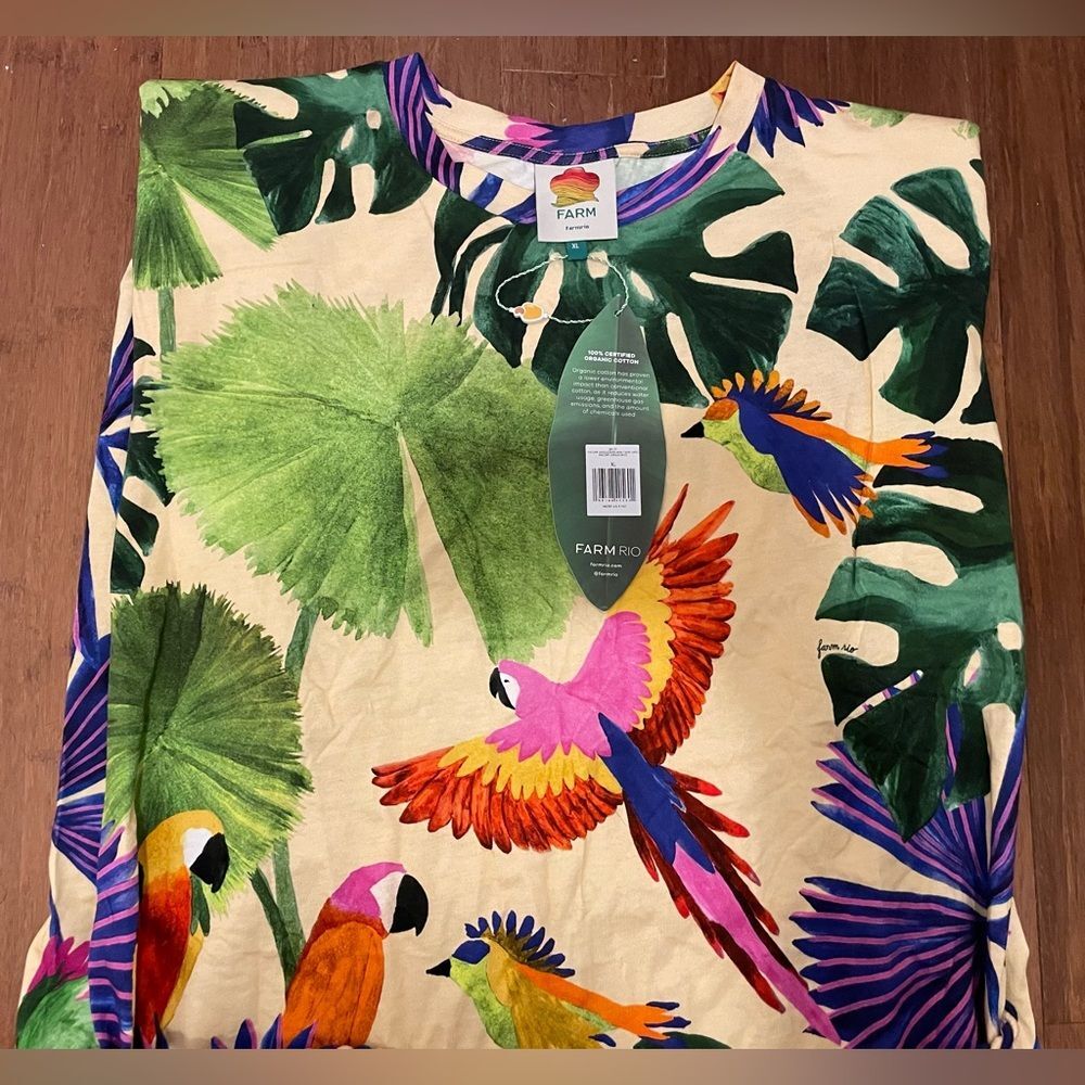Farm Rio Dress Sleeveless Mini Shift Tropical Floral Parrot 100% Cotton XL NWT - Picture 5 of 11